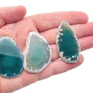 Green Agate Slice Drilled - Green Agate Slice Hole Geode Crystal - Natural Agate Slice - Jewelry Making - NC1329
