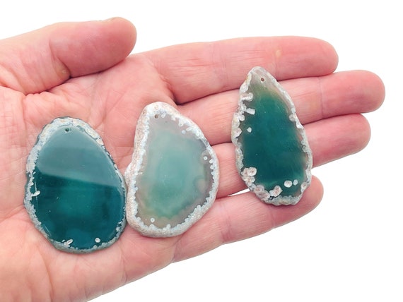 Green Agate Slice Drilled - Green Agate Slice Hole Geode Crystal - Natural Agate Slice - Jewelry Making - NC1329