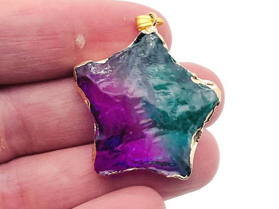 Rainbow Aura Star Pendant - Aura Quartz Pendant - Purple-Green Quartz - Loose Crystal - NC1310