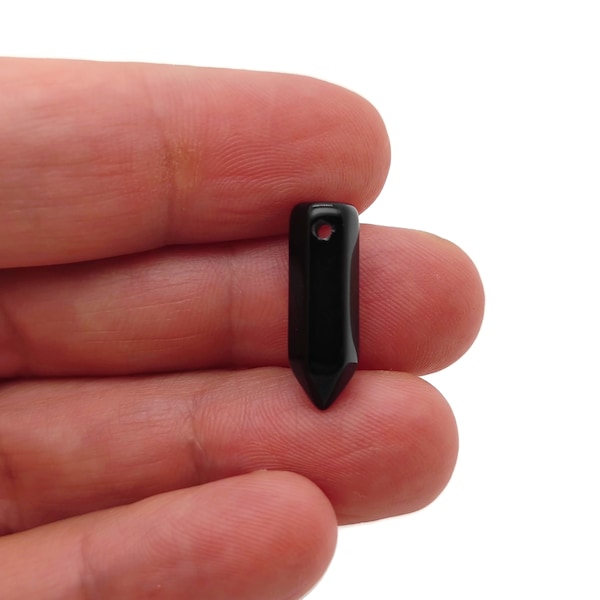 Obsidian Crystal Point Hole Pendant - Drilled Crystal Point - Natural Gemstone - Stick Point Bead - Healing Stone - NC1389