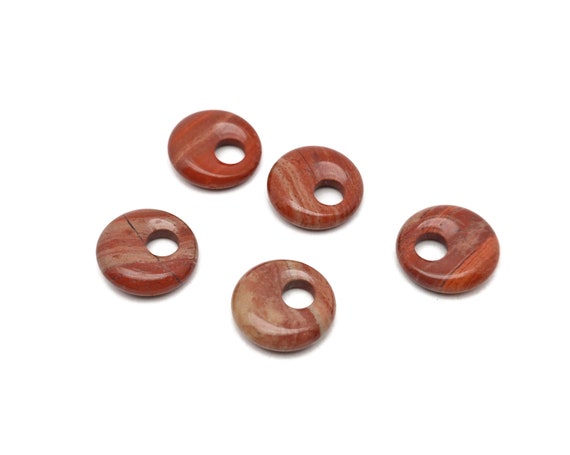 Red Jasper Gemstone Pi Stone - Crystal Donut Pi Stone - Pi Stone -Crystal Earrings - Lucky Safety Pendant Jewelry - 18mm - DO1023
