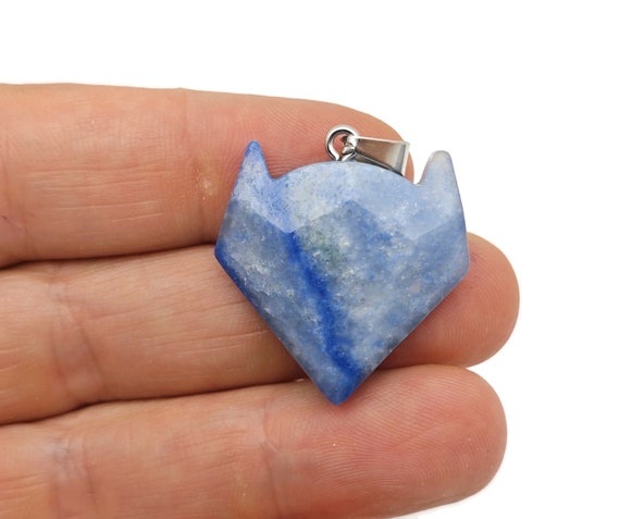 Blue Aventurine Wolf Head Gemstone Pendant - Natural Stone Wolf Carving Crystal - Crystal Wolf head - Wolf Head Crystal Jewelry - NC1602
