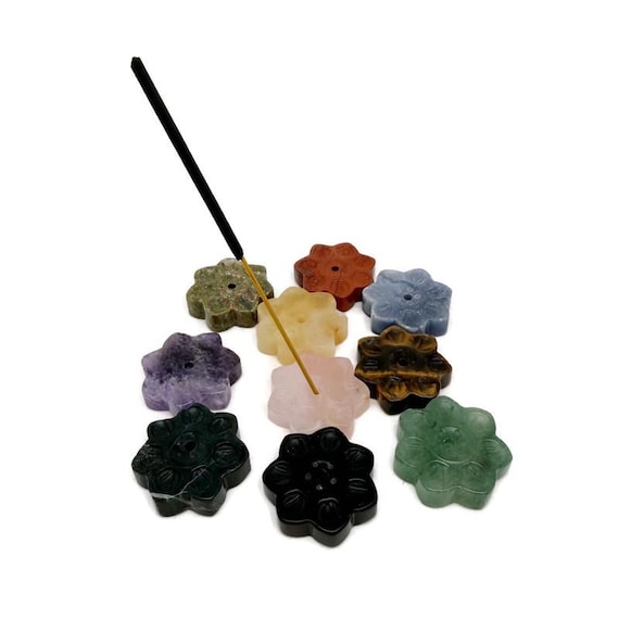 Natural Crystal Flower Incense Holder – Carved Gemstone Stick Burner for Meditation - TZMIX