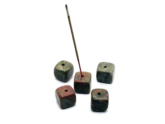 Unakite Crystal Incense Holder - Crystal Stone Incense Stick Holder - Polished Cube Incense Holder - Healing Stone - IN1014