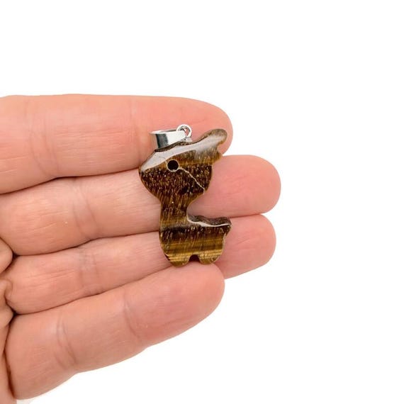 Tiger Eye Crystal Deer Pendant - Carved Gemstone Deer Necklace Gift - NC2016