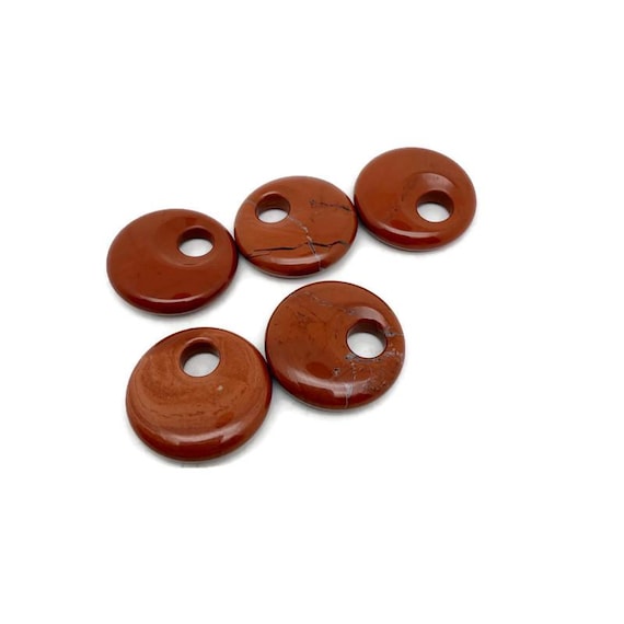 Red Jasper Polished Gemstone Donut Pendant – Healing Crystal Necklace Component - 30mm - DO1106