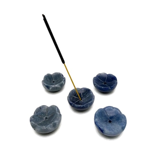Blue Aventurine Gemstone Incense Holder – Hand-Carved Crystal Flower Burner for Cleansing & Relaxation - GZ1005