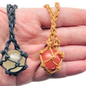 Handmade Macrame Crystal Holder Necklace - Empty Pouch - Crystal Rope Holder - Crystal Included - Healing Crystal - IPMIX1