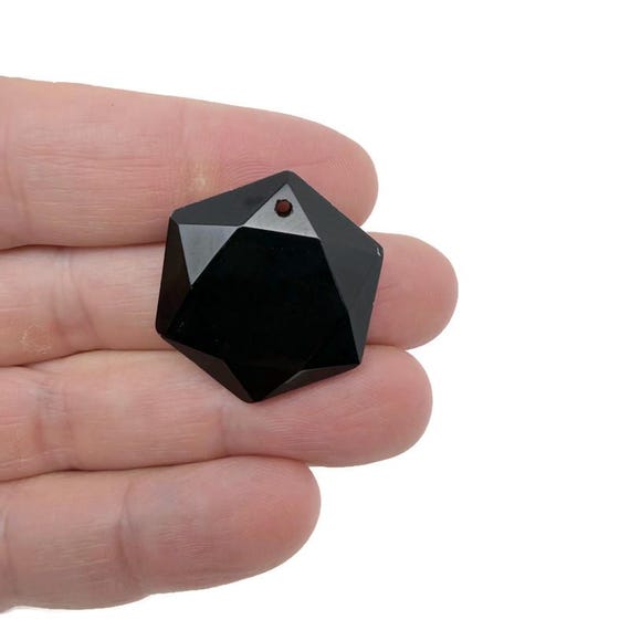 Obsidian Hexagon Crystal Pendant – Faceted Stone Necklace Bead - NC1930