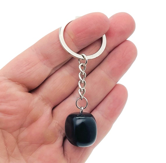 StonesOfHansel Obsidian Crystal Keychain - Tumbled Stone Crystal Keychain - Bulk Crystal Keychain - Healing Gifts - KT1005