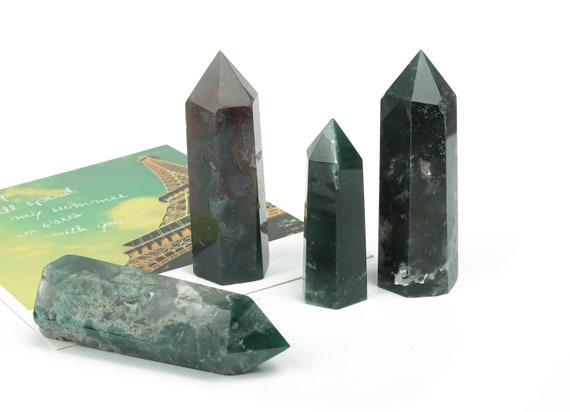 Moss Agate Obelisk Tower Stone – Obelisk Tower Point Crystals – Meditation Gemstone - Gifts - TW1024
