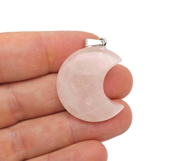 Rose Quartz Gemstone Moon Pendants - Crescent Moon - Wholesale Jewelry Making Supplies - Moon Necklace - Moon Shaped Crystal - NC1668