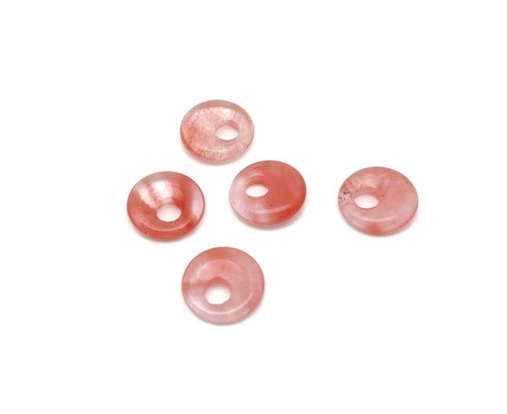 Cherry Quartz Gemstone Pi Stone - Crystal Donut Pi Stone - Pi Stone -Crystal Earrings - Lucky Safety Pendant Jewelry - 18mm - DO1033