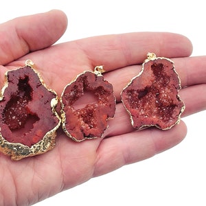 Red Agate Geode Druzy Slice Pendnat - Oco Agate Geode Pendant - Crystal Agate Pendant - NC1254 image 3