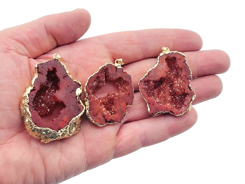 Red Agate Geode Druzy Slice Pendnat - Oco Agate Geode Pendant - Crystal Agate Pendant - NC1254 image 3