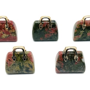 Unakite Crystal Purse Carving - Crystal Handbag Pendant - Gemstone Purse - PU1014