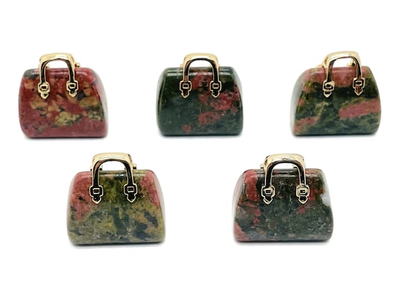 Unakite Crystal Purse Carving - Crystal Handbag Pendant - Gemstone Purse - PU1014
