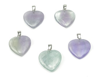 Colgante de corazón de fluorita - Colgante de cristal - Collares naturales - Gema Heling - Materiales para la fabricación de joyas - NC1066