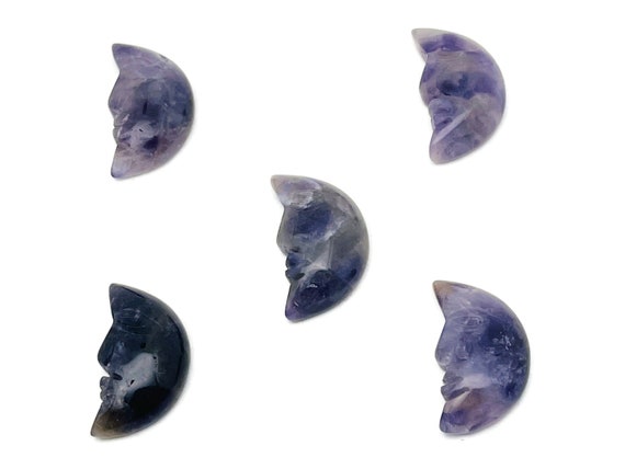 Amethyst Crystal Moon Face - Crystal Smile Moon - Gemstone Carved Moon - Healing Crystal - Gemstone Crescent – 25mm – MS1001