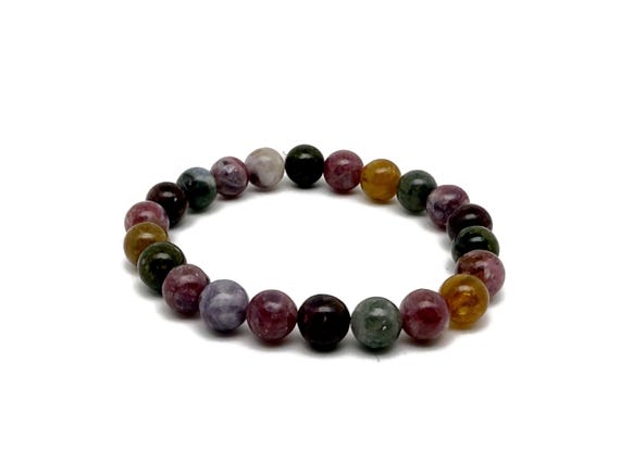 Rainbow Tourmaline Gemstone Bracelet - AAA Premium Quality Crystal Bracelet - Men&Women Stretchy Bracelet - Crystal Healing - AA1013