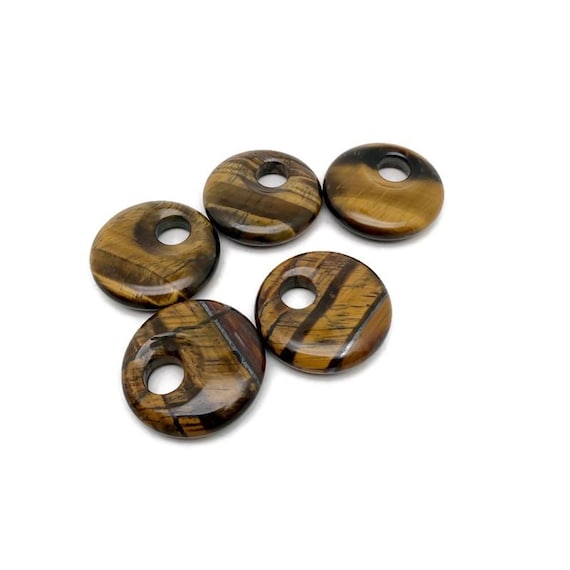 Tiger Eye Polished Gemstone Donut Pendant – Healing Crystal Necklace Component - 30mm - DO1105