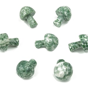 Green Dot Jade Mushroom Gemstone – Qinghai Jade Crystal Carving – Crystal Mushroom – Natural Tree Agate – 2cm – MU1024