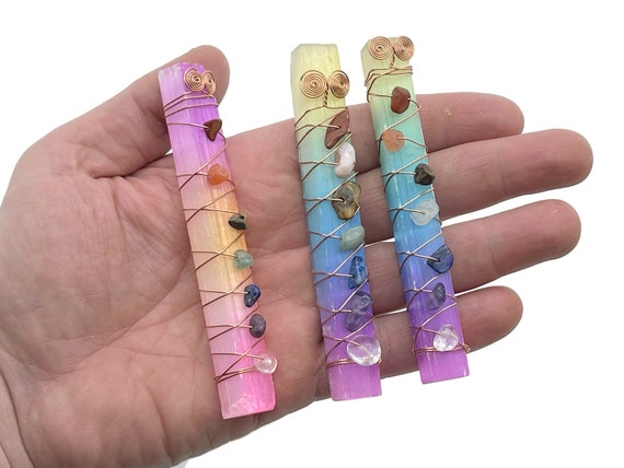 Rainbow Aura 7 Chakra Selenite Sticks - Chakra Meditation Ornament – Positive Energy – Reiki Stones - Healing Crystal Stones - CH1005