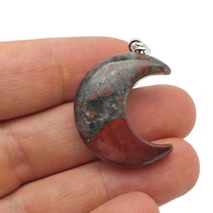 African Blood Gemstone Moon Pendants - Crescent Moon - Wholesale Jewelry Making Supplies - Moon Necklace - Moon Shaped Crystal - NC1678