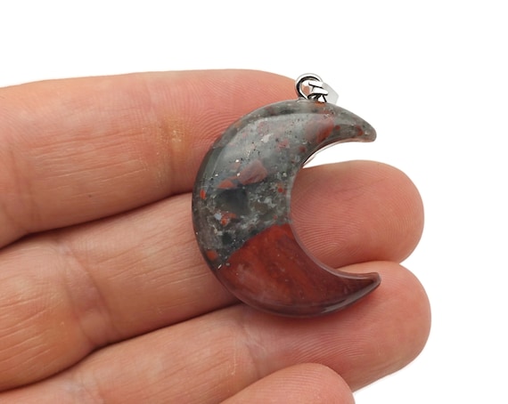 African Blood Gemstone Moon Pendants - Crescent Moon - Wholesale Jewelry Making Supplies - Moon Necklace - Moon Shaped Crystal - NC1678