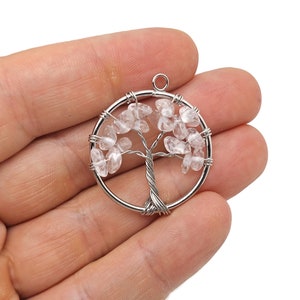 Clear Quartz Tree Of Life Gemstone Pendants - Bulk Wholesale Crystals - Handmade Crystal Tree Jewelry - Healing Pendants - NC1705