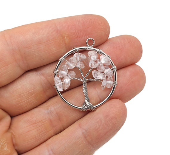 Clear Quartz Tree Of Life Gemstone Pendants - Bulk Wholesale Crystals - Handmade Crystal Tree Jewelry - Healing Pendants - NC1705