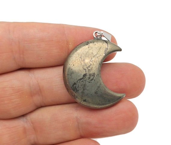 Pyrite Gemstone Moon Pendants - Crescent Moon - Wholesale Jewelry Making Supplies - Moon Necklace - Moon Shaped Crystal - NC1671