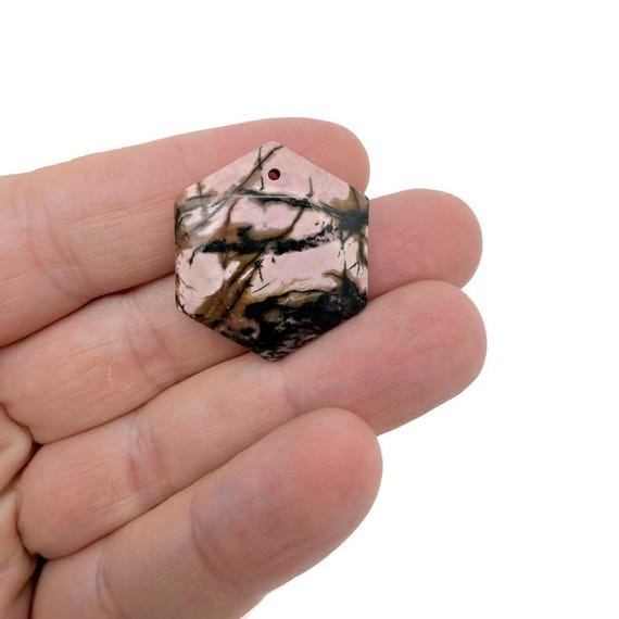Rhodonite Hexagon Crystal Pendant – Faceted Stone Necklace Bead - NC1927