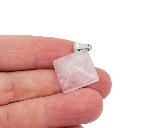 Rose Quartz Gemstone Pyramid Pendant - Natural Gemstone Jewelry - Healing Crystal Reiki - For Women Lucky Pendant - NC1445
