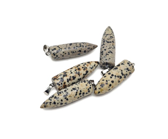 Dalmatian Jasper Bullet Gemstone Pendant - Crystal Point Bullet Necklace - Polished Bullet Carved - Crystal Healing - Mineral - NC1587