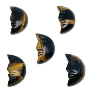 Tiger Eye Crystal Moon Face - Crystal Smile Moon - Gemstone Carved Moon - Healing Crystal - Gemstone Crescent – 25mm – MS1002