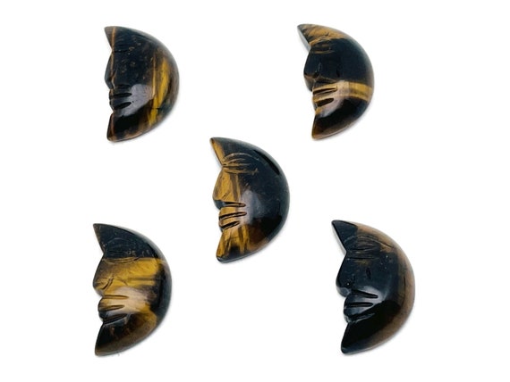 Tiger Eye Crystal Moon Face - Crystal Smile Moon - Gemstone Carved Moon - Healing Crystal - Gemstone Crescent – 25mm – MS1002