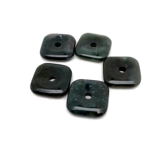 Moss Agate Square Crystal Donut Pendant – Natural Gemstone Healing Amulet - 30mm - DO1112