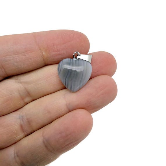 Gray Agate Heart Pendant - Crystals Healing - Mini Crystal Pendant - Gifts - HNC1031