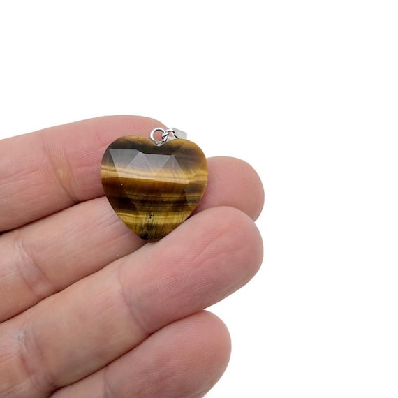 Tiger Eye Faceted Gemstone Heart Pendant – Natural Crystal Charm - NC1972