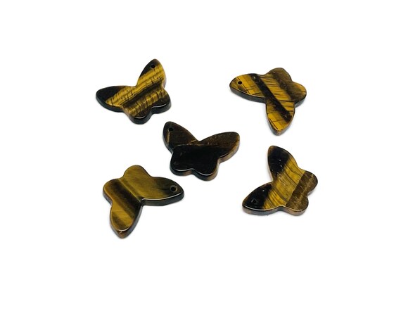 Tiger Eye Mini Butterfly Gemstone Pendant - Hole Crystal Jewelry - Crystal Carved Butterfly - Crystal Necklace Healing - NC1530