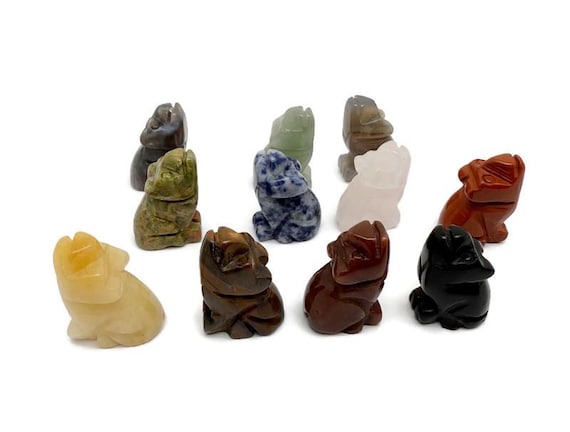 Crystal Wolf Figure - Gemstone Decor - Handmade Carved Animal - Energy Stone - Protection Symbol - ANMIX27