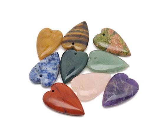 Crystal Long Heart Love Pendants - Gemstone Crystal Big Sharp Heart Necklace - Heart Shaped Healing Gemstone - HEMIX4