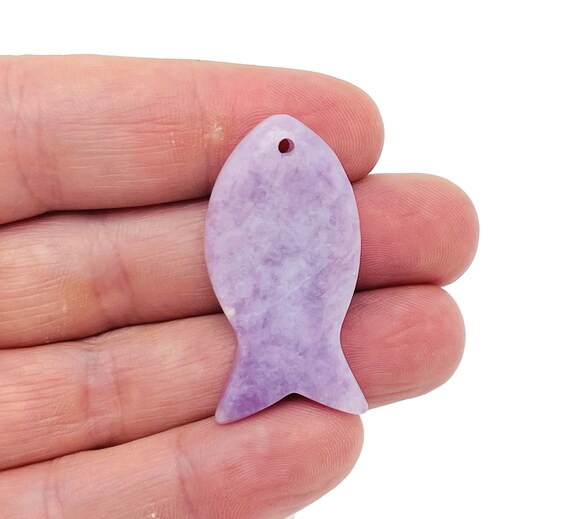 Lepidolite Fish Carving Gemstone Pendants - Pisces Zodiac Hole Crystal Fish - Reiki Healing Bulk Polished - Gift for Swimmer - NC1486