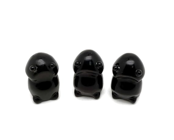 Obsidian Frog Monster Crystal Carving – Handcrafted Gemstone Creature Statue - GO1013