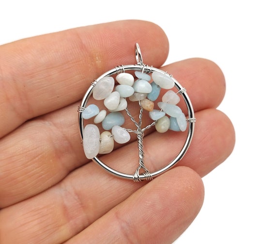 Caribbean Calcite Tree Of Life Gemstone Pendants - Bulk Wholesale Crystals - Handmade Crystal Tree Jewelry - Healing Pendants - NC1707