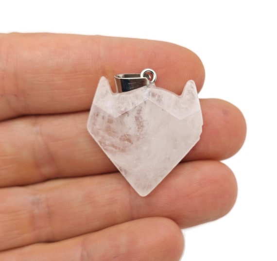 Clear Quartz Wolf Head Gemstone Pendant - Natural Stone Wolf Carving Crystal - Crystal Wolf head - Wolf Head Crystal Jewelry - NC1596