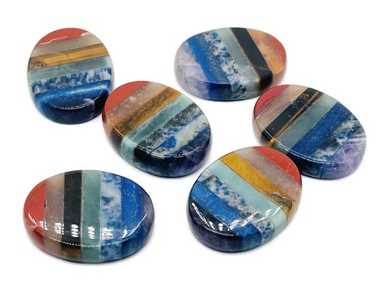 Crystal Chakra Flat Disk - Chakra Slab Stone - Amethyst - Tiger Eye - Red Jasper - Healing Stone - Worry Stone - 40X30mm - FL1069