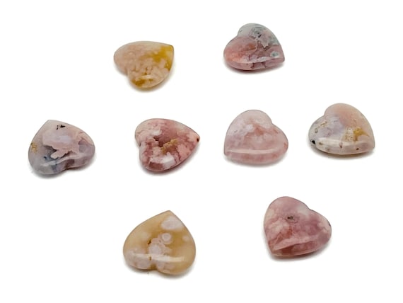 Flower Agate Heart Gemstone Flat – Heart Crystal - Healing Stones – Carving Heart - Natural stones - 20x20x6 - HE1088