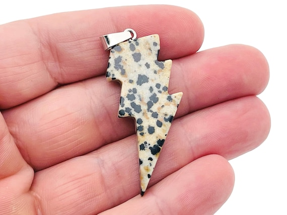 Dalmatian Jasper Lightning Pendant - Lightning Crystal - Lightning Stone - Crystal Carving - NC1185
